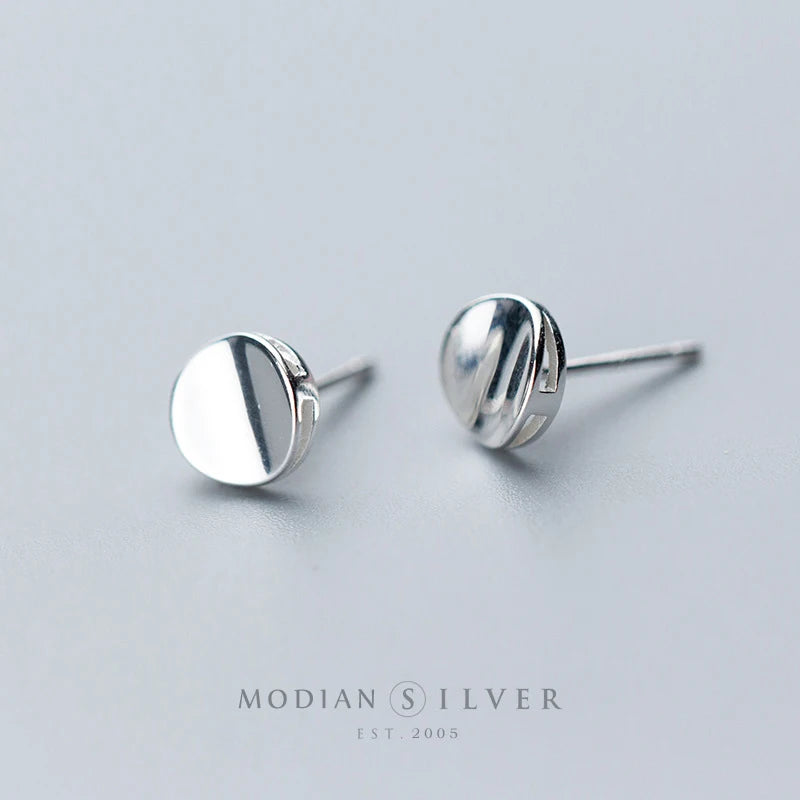 Modian Fashion Simple Unique Design Round Stud Earrings for Women 925 Sterling Silver Wedding Statement Jewelry Brincos
