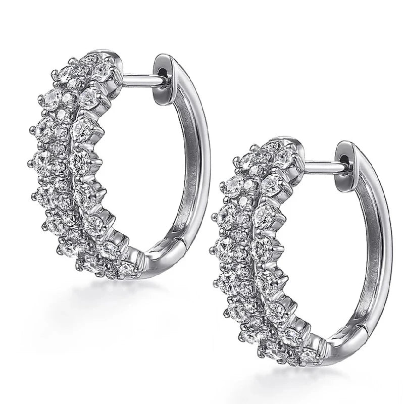 Huitan 2023 Trend Women Hoop Earrings with Crystal Cubic Zirconia Fashion Lady's Ear Accessories Wedding Party Statement Jewelry