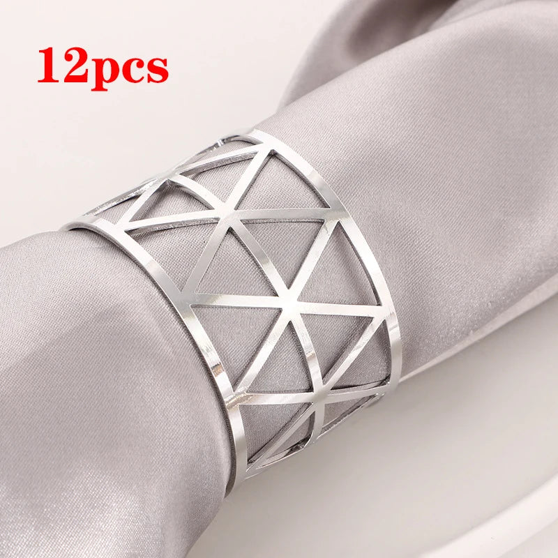 3/6/12Pcs Gold Silver Napkin Ring Hollow Paper Napkin Buckles Napkin Holder Birthday Wedding Christmas Party Decor Dinner Table