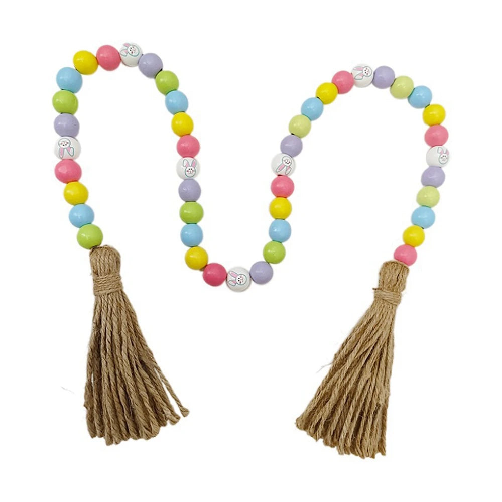 Spring Wood Bead Garland with Tassels Farmhouse for Tiered Tray Decorations Holiday Country Rustic Prayer Deration