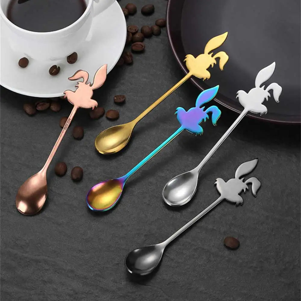 Mini Cute Coffee Spoon 304 Stainless Steel Cartoon Rabbit Spoon Teaspoon Dessert Snack Scoop Milk Children Spoons Tableware