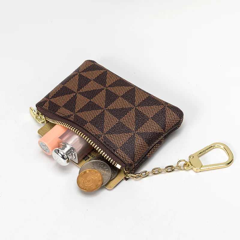 Heamsa Mini Coin Purse Luxury Designer Plaid Leather Small Zipper Wallet Ladies Keychain