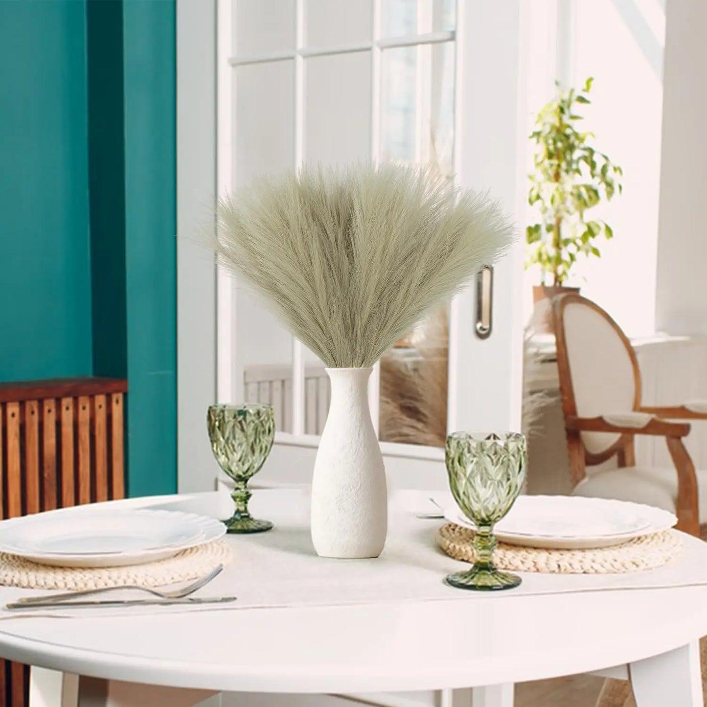 Tejesa Faux Pampas Grass Artificial Pampas Grass Fluffy 6 Stem Pompous Grass Flower Arrangement For Boho Home Wedding Decoration