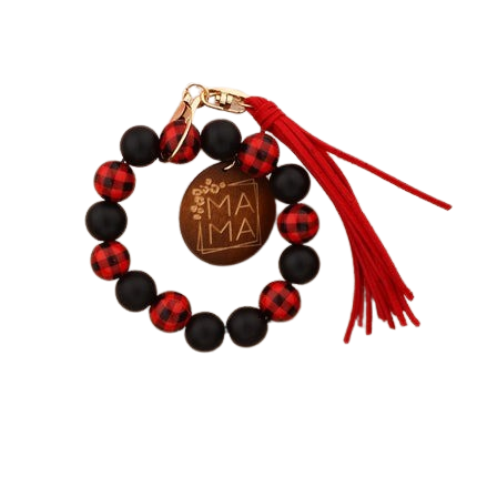 Hemasa Silicon Beads MAMA Monogram Wood Blank Wooden Disc Bracelet Tassel Keychain Wristlet Gift for Her Key Ring