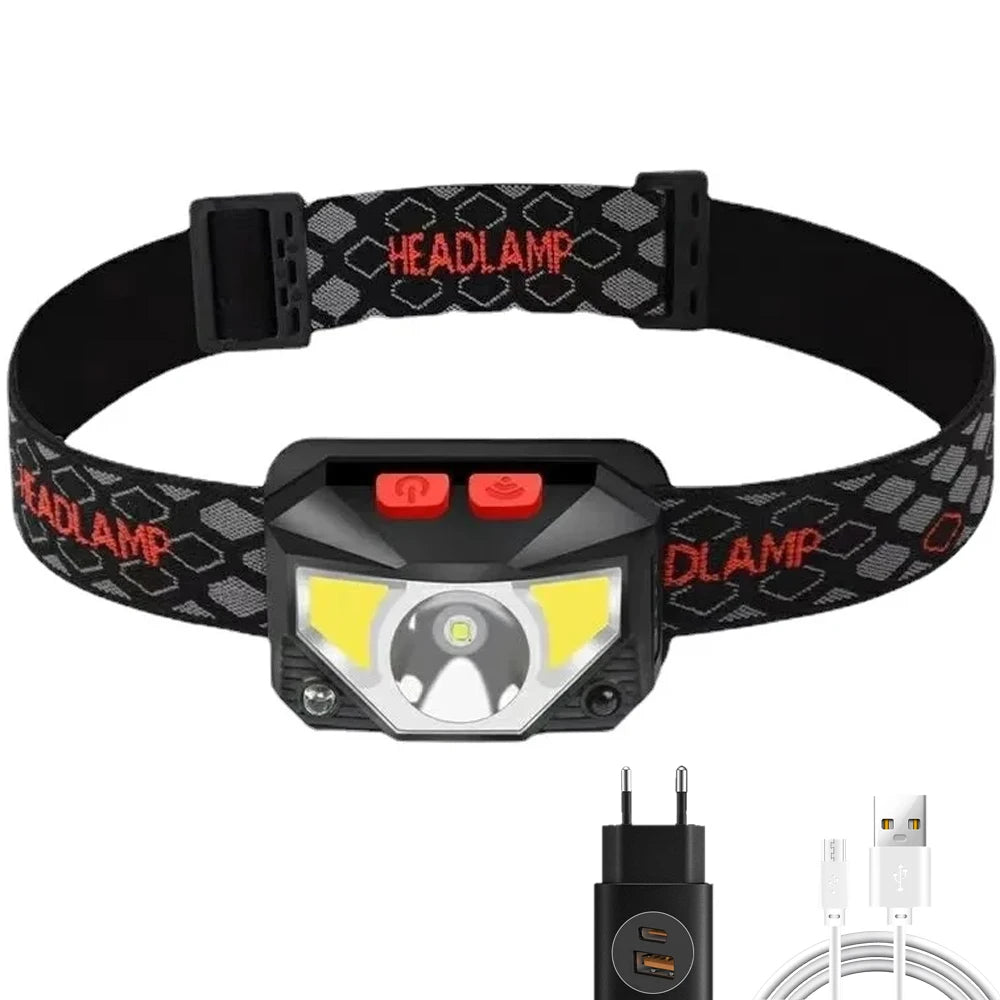 Hemasa LED Induction Headlamp Built in Battery USB Rechargeable Head Torch Outdoor Search Emergency Camping Fishing Lantern