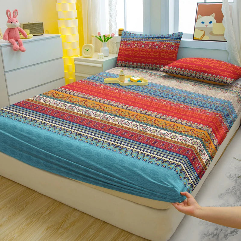 1 Simple Modern Striped Printed Matte Fitted Sheet, Bedroom Printed Bed Cover, Bedding (Excluding Pillowcases)