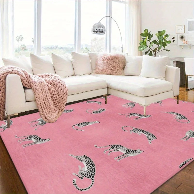 Hemasa Pink Leopard Carpet /Non-Slip Washable Foldable Rug for Living Room /Bedroom/Cloakroom