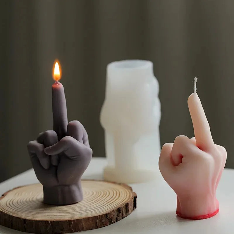 Hemasa 3D Middle Finger Silicone Candle Mold/ Aromatherapy Plaster Art Soap Resin Crafts Casting Molds Holiday Party Gifts