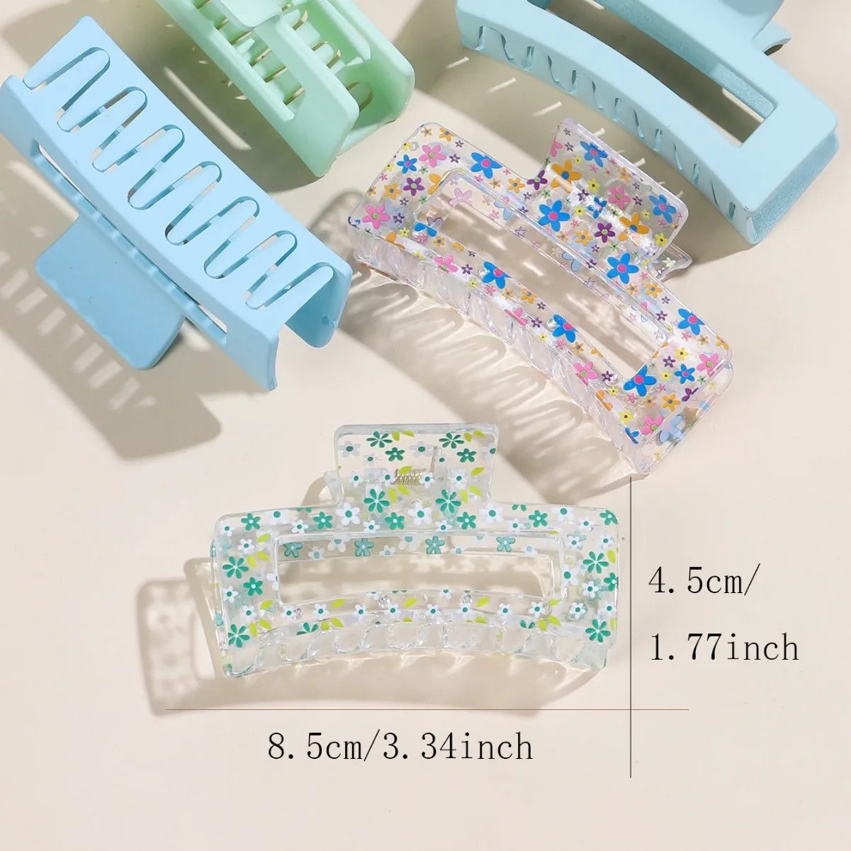 Tejesa Fashionable Square Printed Hair Clips Women's Back of Head Shark Clamp Combination Sweet Fresh Style Resin Hair Accessories