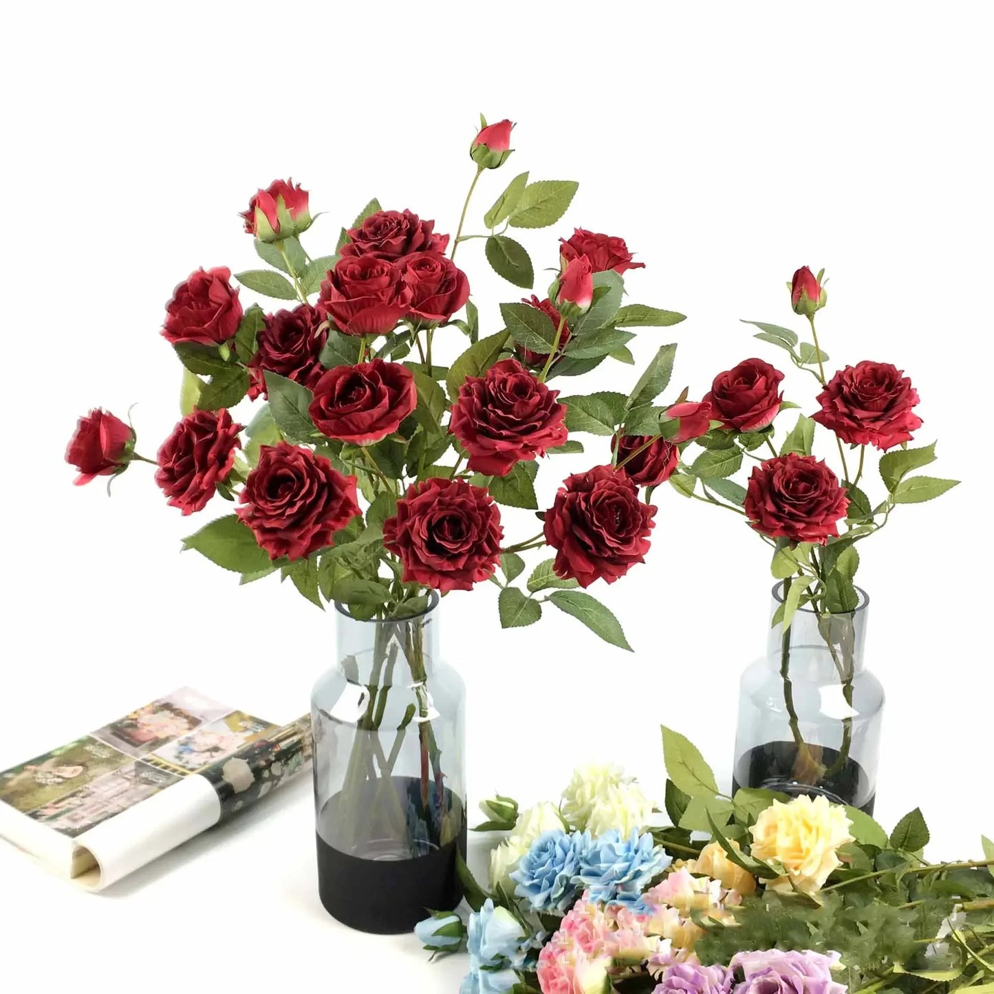 5Pc Artificial 5head Rose Silk Flowers for Wedding Background Layout Fake Rose Flowers Home Party Decoration Flower Arrangement