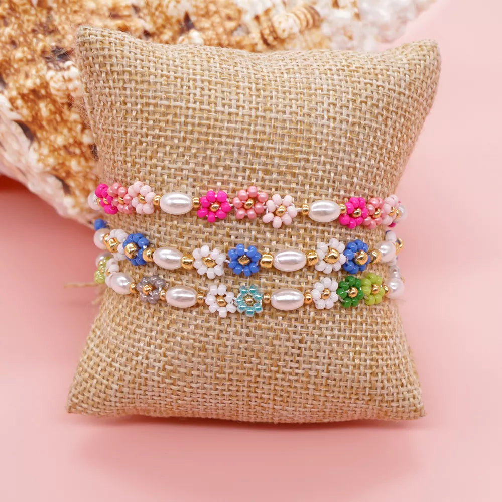 Hemasa Adjustable Stainless Steel Charm Flowers Beads  Bracelet  for Women /Girls