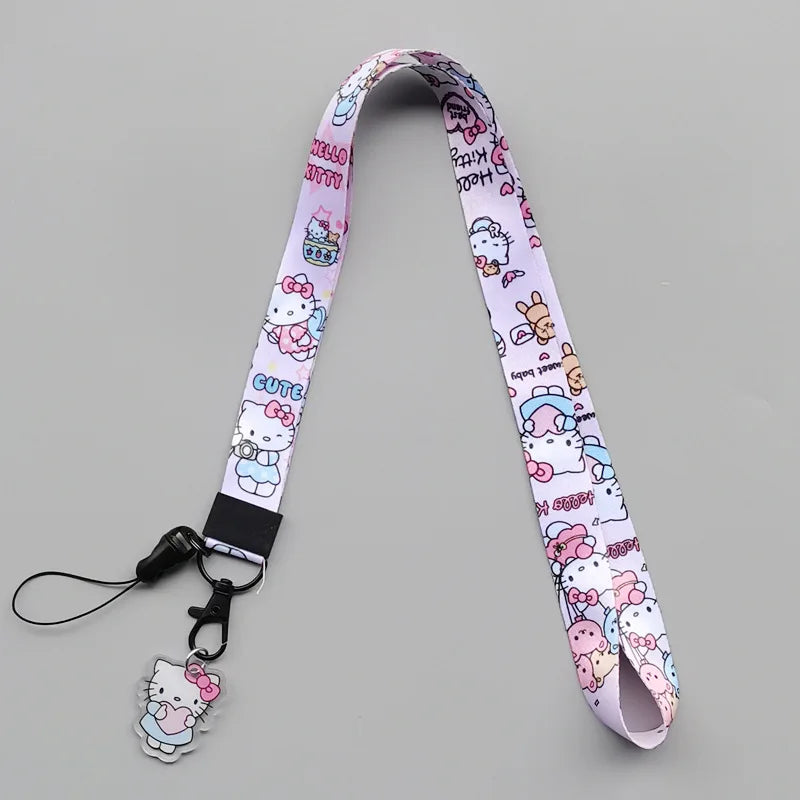 Anime Hellokitty Phone Lanyard Cartoon Flat Woven Strap Kawaii Kuromi My Melody Cospaly Kids Toys Birthday Gifts
