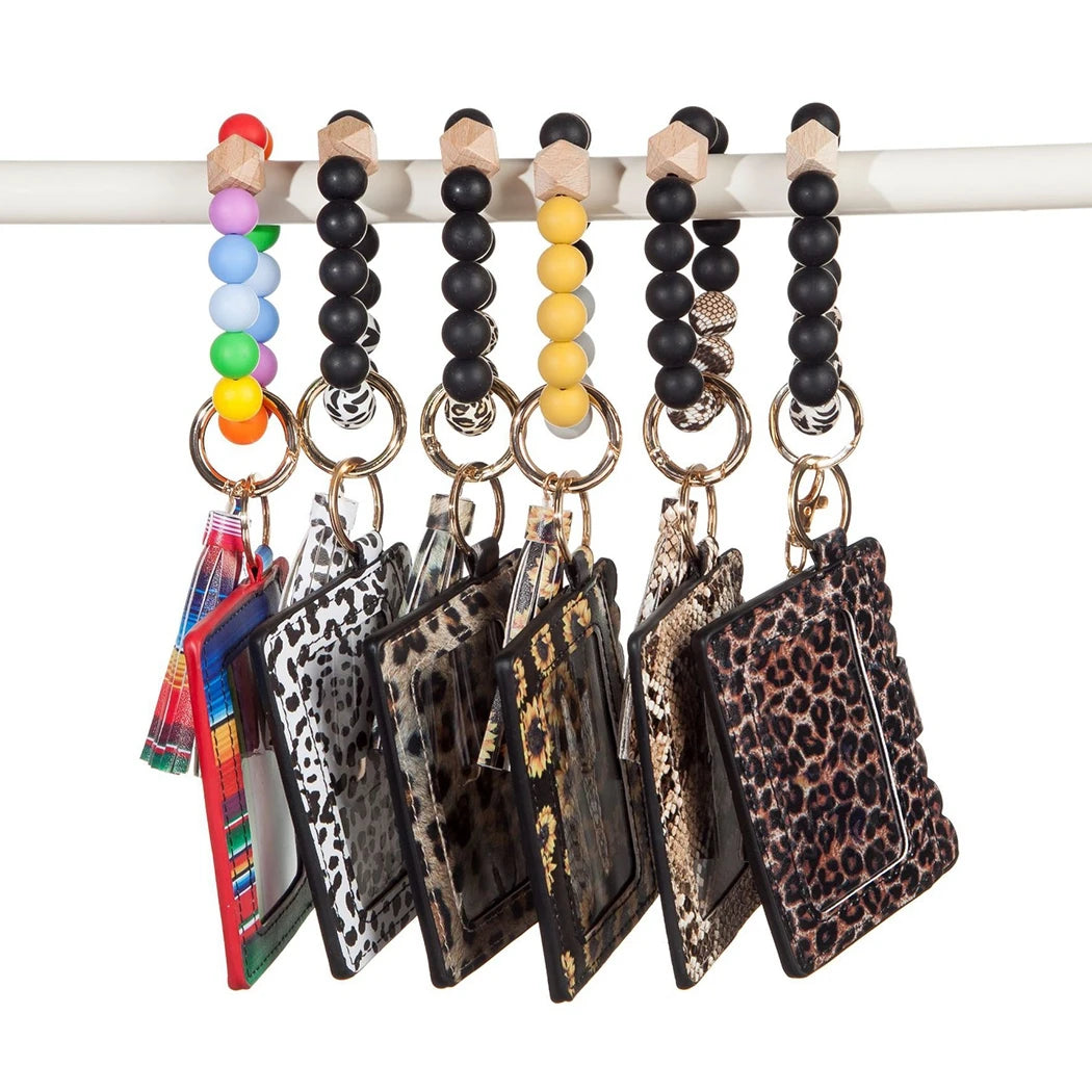 Hemasa   Silicone Beads Wristlet Bracelet Wallet with  Luxury Tassel  Bead Keyring Card Holder Purse