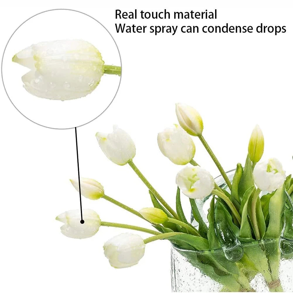 Tejesa 15pcs Real Touch Artificial Tulip Flowers Pink White Latex Tulip Bouquets for Office Wedding Party Home Room Decoration