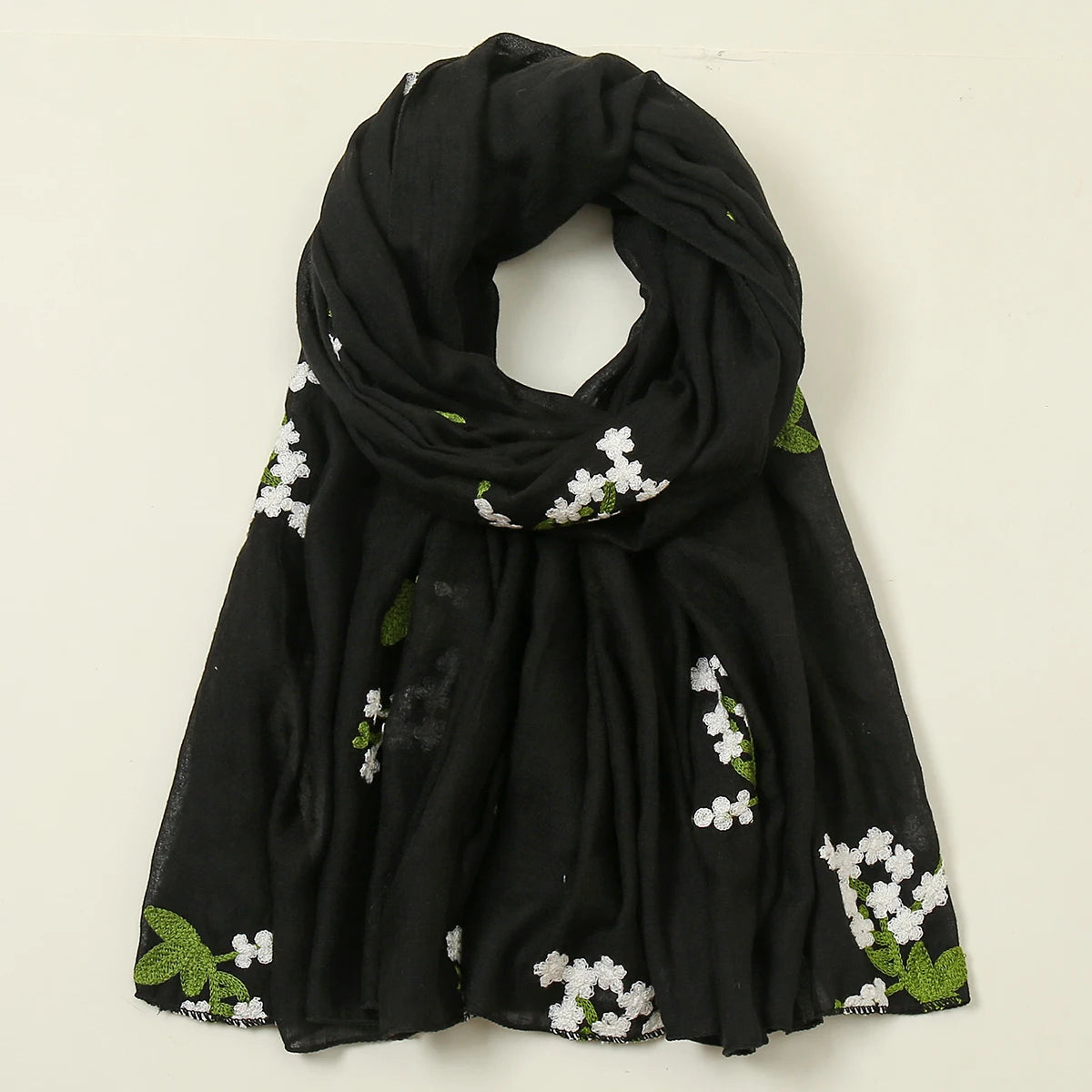 Plain Flower Embroidery Hijab Scarf Viscose Muslim Hijab Shawls Women Soft Long Towel Wraps Elegant Casual Heabscarf Turban