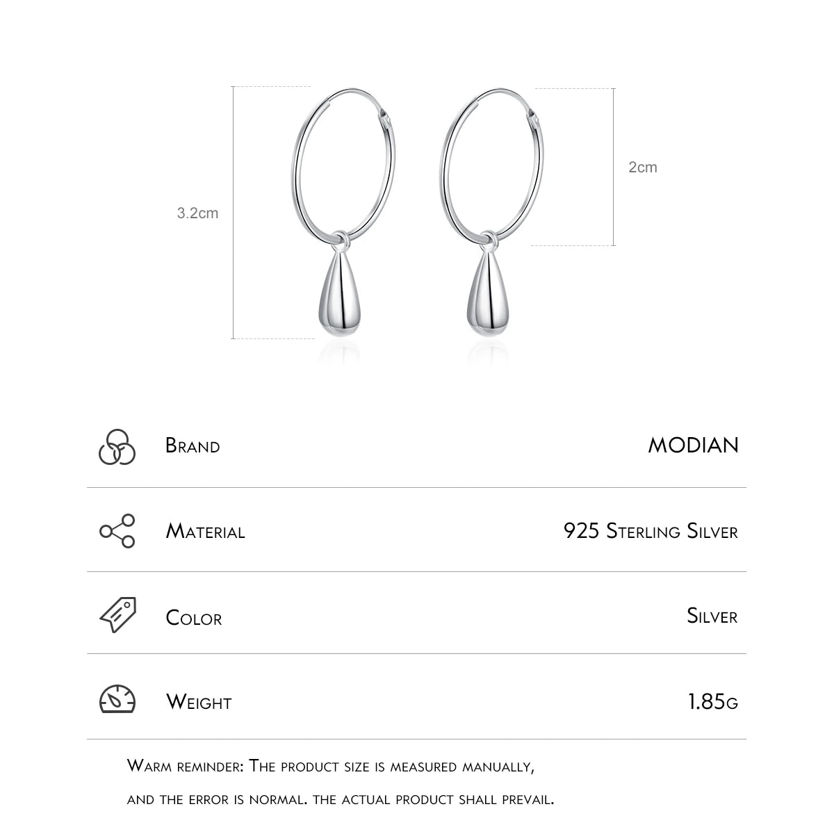 MODIAN 925 Sterling Silver Simple Round Fashion Dangle Earrings Smooth Charm Drop Earrings For Women Christmas Gifts Jewelry