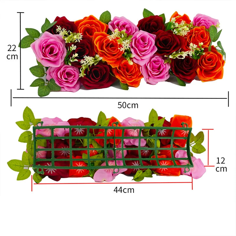 50cm Rose  Artificial Flower Row Wedding Decoration Flower Wall Backdrop Garland Home Party Decor Photo Props Background