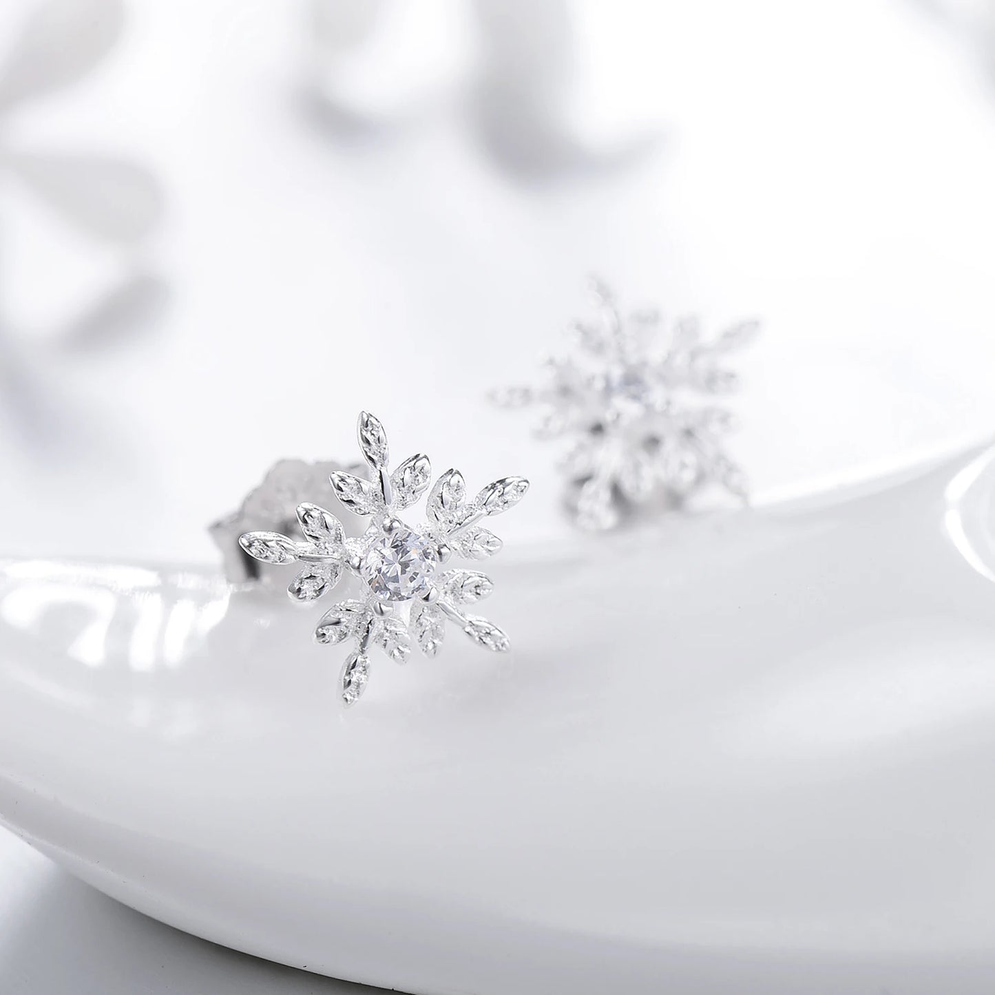 Modian Real 925 Sterling Silver White Snowflake Stud Earrings Cubic Zirconia Jewelry For Women Fashion Sterling Silver Earrings