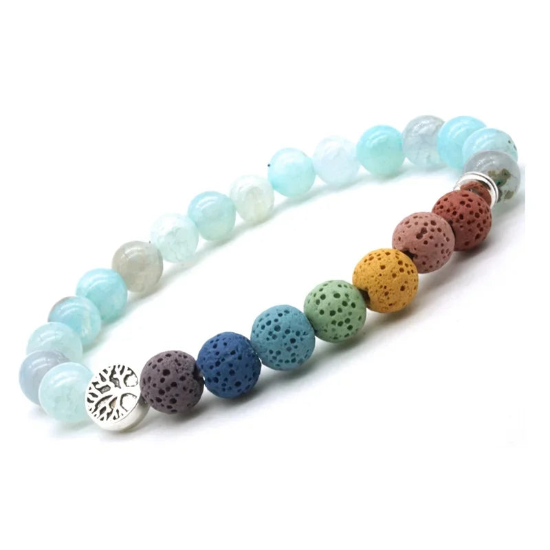Hemasa Tree of Life 8mm Seven Chakras Lava Stone Beaded Bracelet DIY Aromatherapy Essential Oil Diffuser Bracelet Yoga Jewelry
