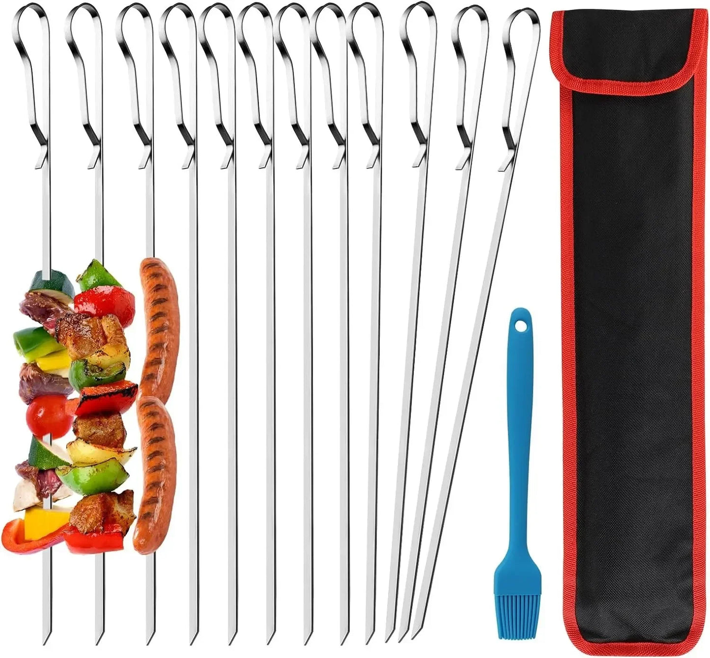 Hemasa Barbecue Skewer Reusable Stainless Steel BBQ Hot Dog Skewers Kebab Iron Stick For Outdoor Camping Picnic Cooking Tools