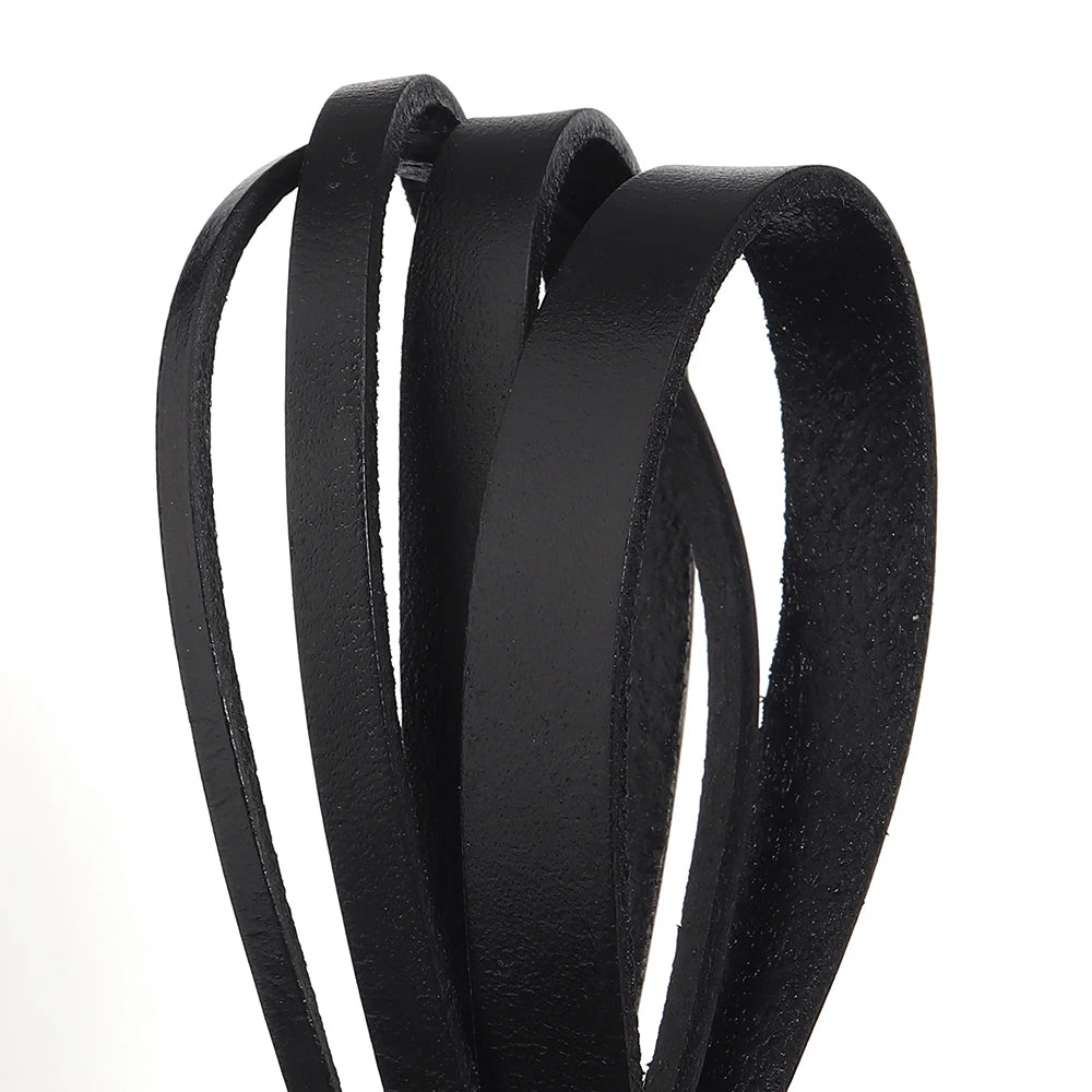 Tejesa 2/5 Yards Retro Black Genuine Leather Cord 3-10mm Flat Strand Cow Leather Rope Fit Necklace Bracelets DIY Jewelry