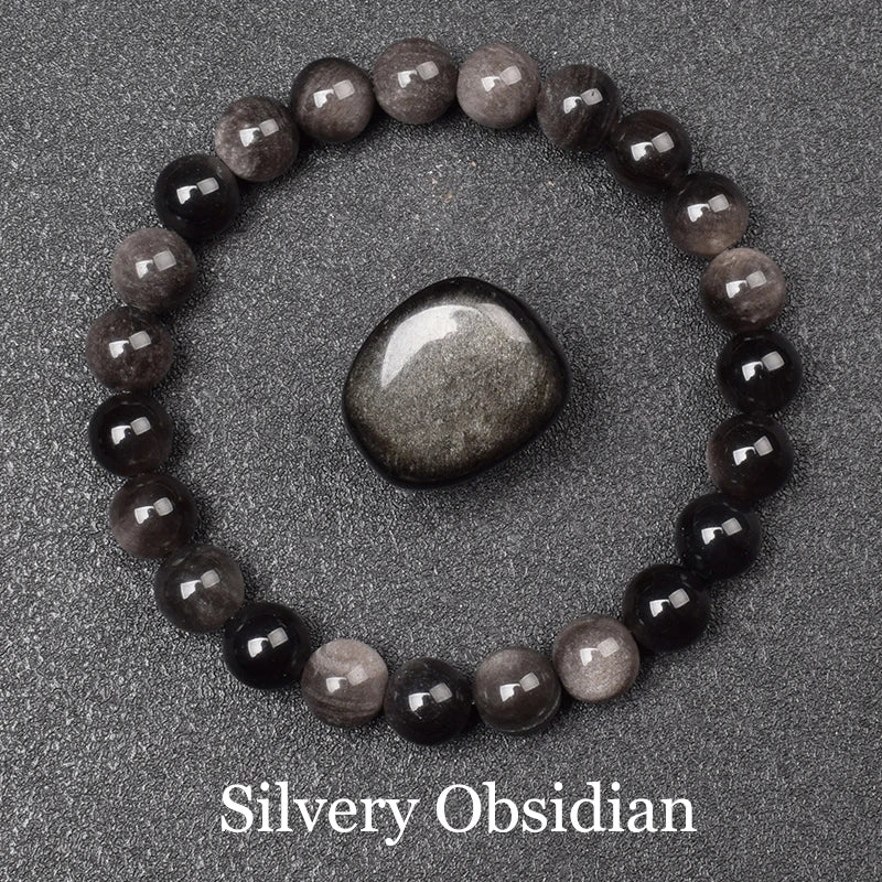 Tejesa Natural Golden Obsidian Stone Beads Bracelet Men Women/ Golden Light Rainbow Obsidian Raw Stone Round Bead Natural Energy Jewelry