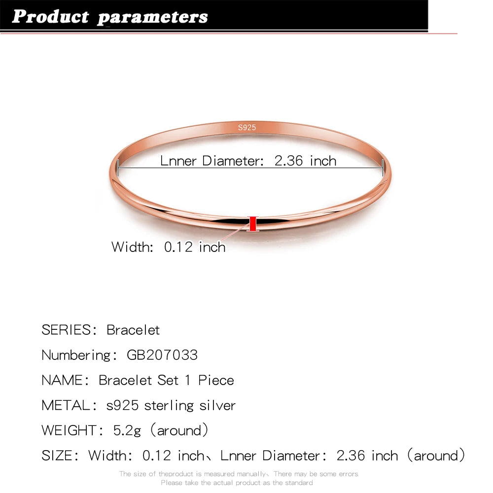 Fashion 925 Sterling Silver Plating Round Versatile Round Bracelet Bangle Suitable for Young Women Original Exquisite Jewelry
