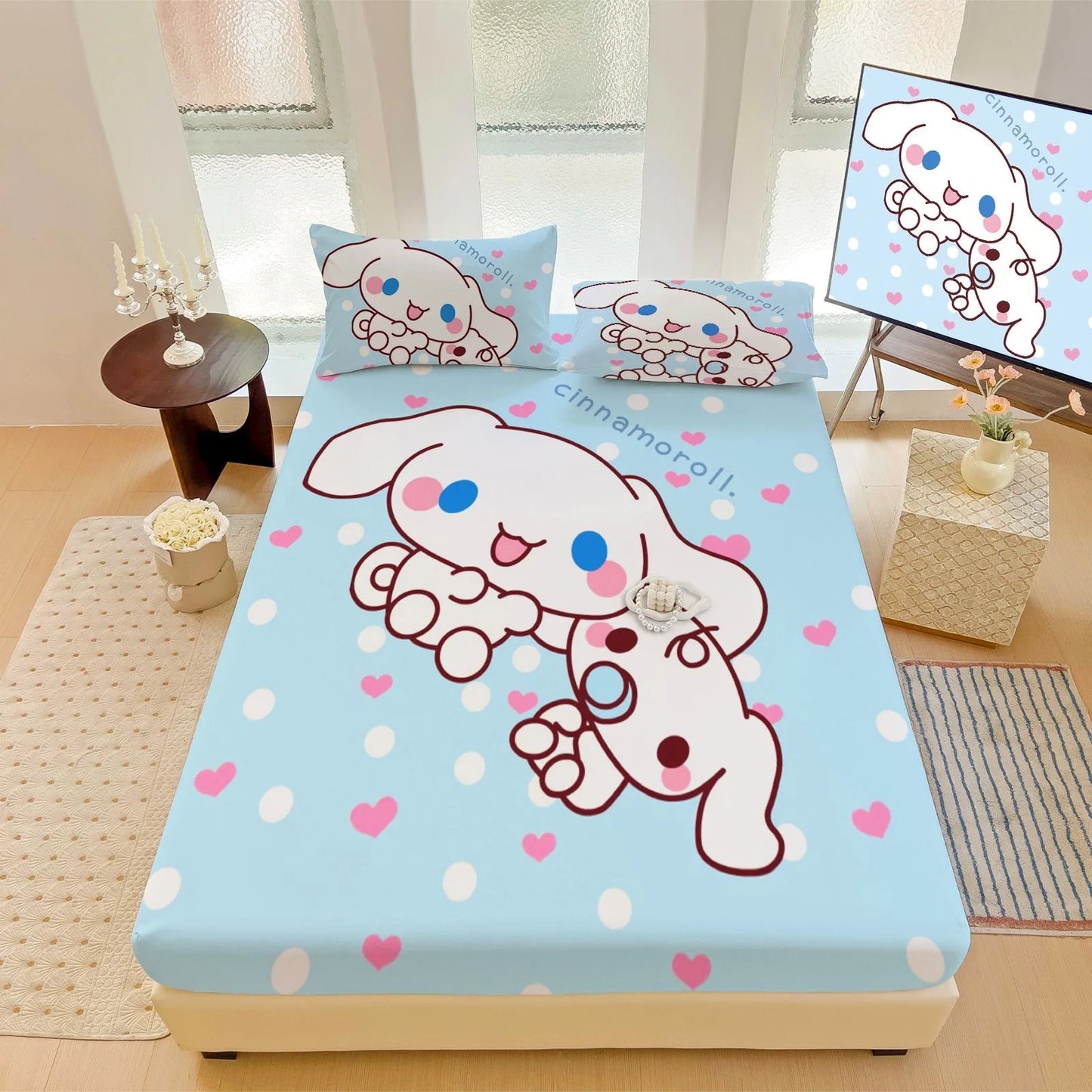 Hemasa  Bed Mattress Cover Cute Cartoon Painted Bed Linen Fitted Sheet For Kids Adult Single Double Size