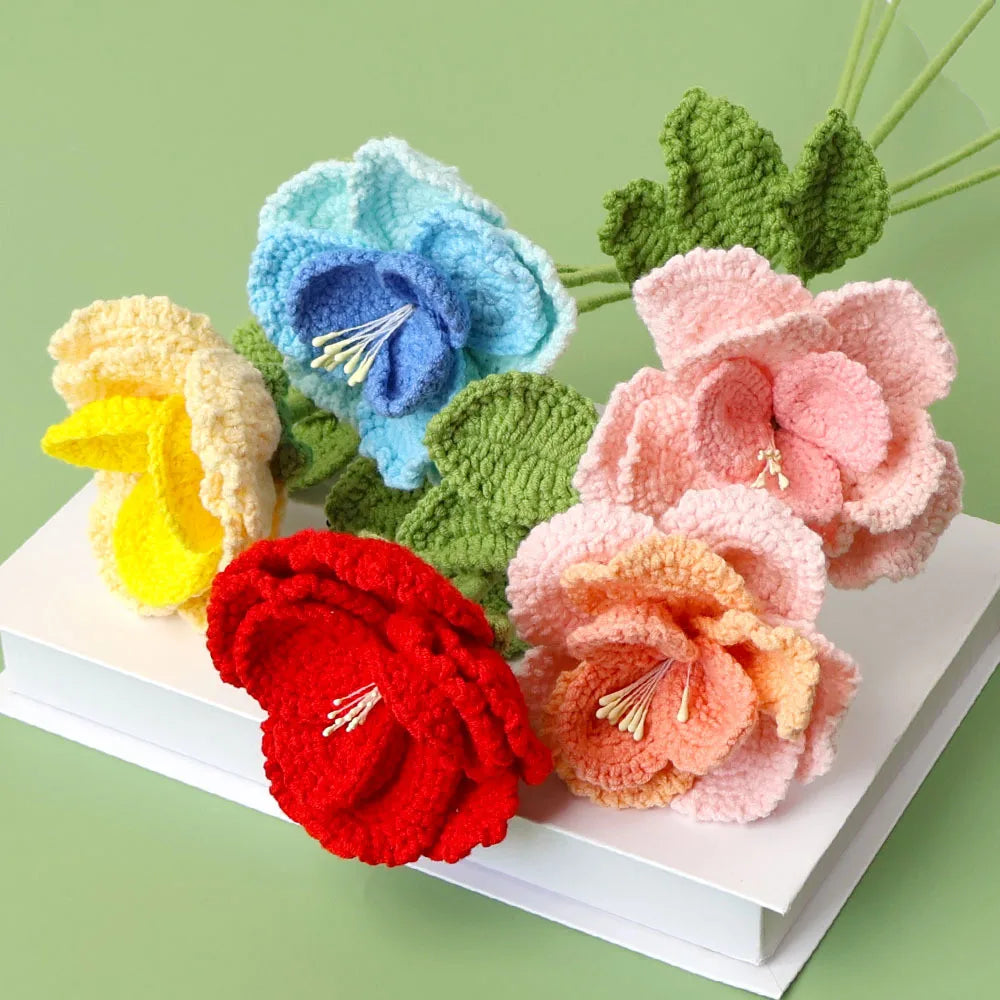 Hemasa 3Pcs  Crochet Bouquet  Knitted  Flowers for Wedding /Artificial Flower Knitting Bouquet Home Decor