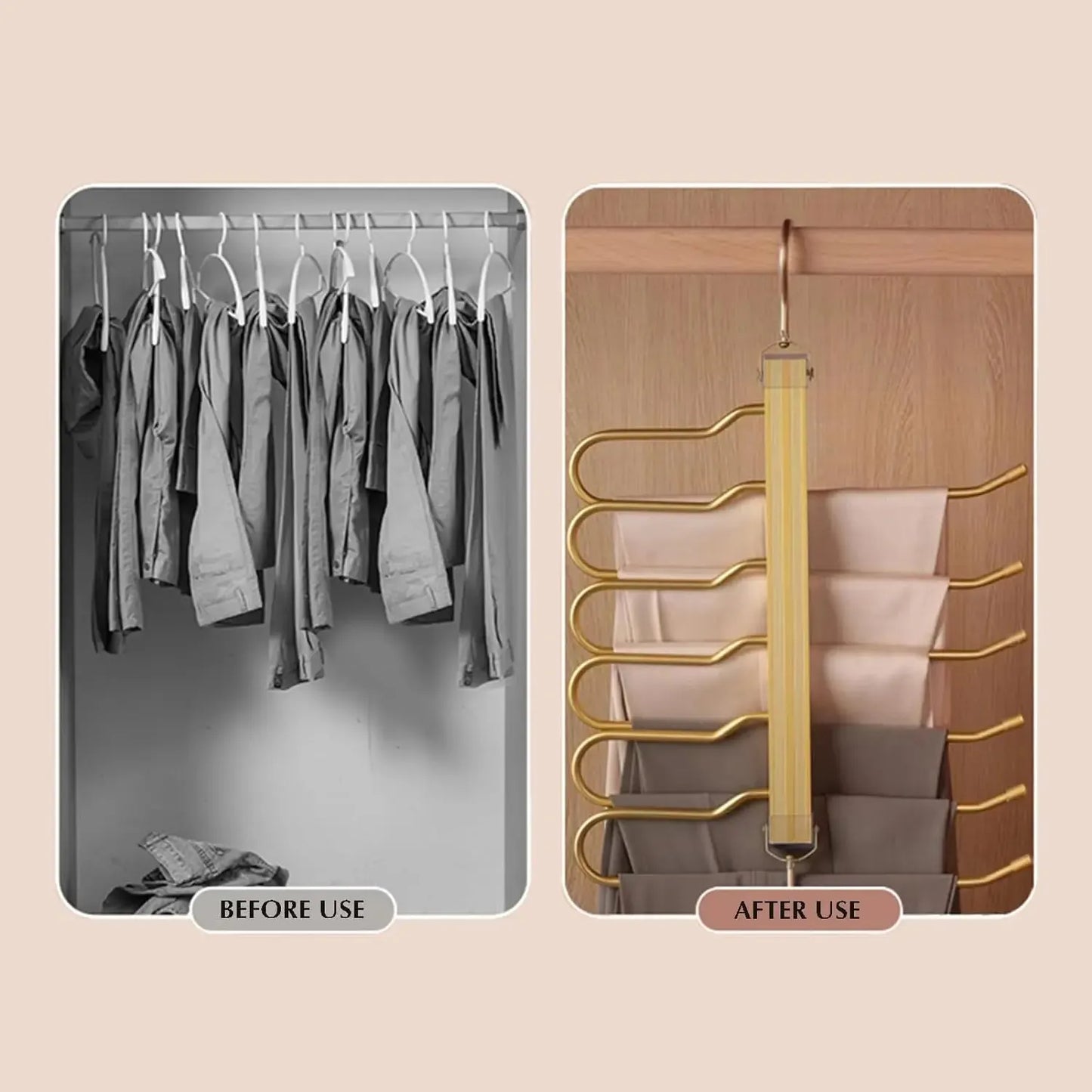 Tejesa 6 Tier Trouser Hangers Space Saving Foldable Holder Multi Organiser Rack Non-Slip Wardrobe Storage with Hooks for Pant Towels