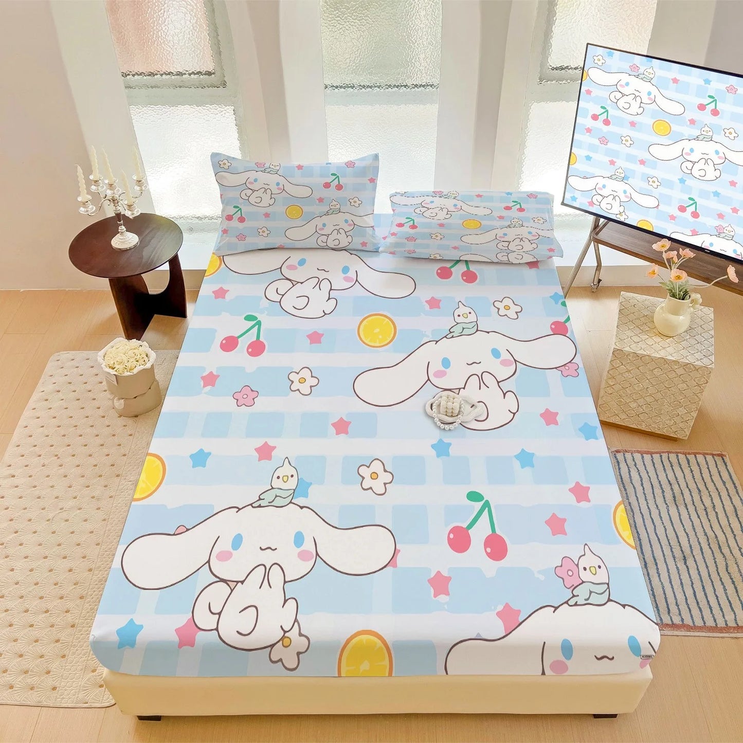 Hemasa  Bed Mattress Cover Cute Cartoon Painted Bed Linen Fitted Sheet For Kids Adult Single Double Size