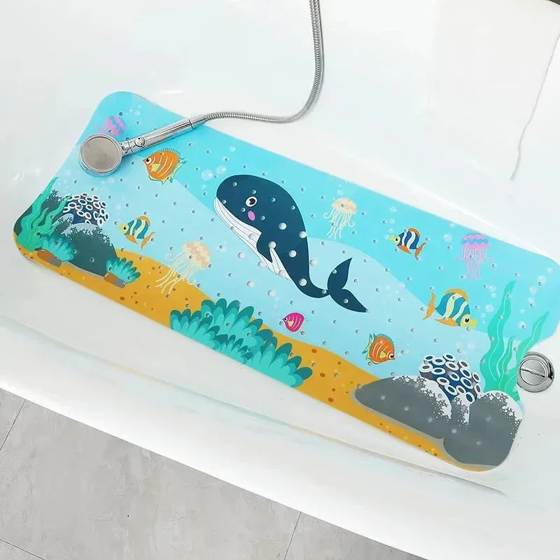1pc Non Slip Bathtub Mats, 40x100cm Cartoon Ocean Bath Mats with Suction Cups & Dran Holes, PVC Shower Mats Bath Rugs Quick Dry
