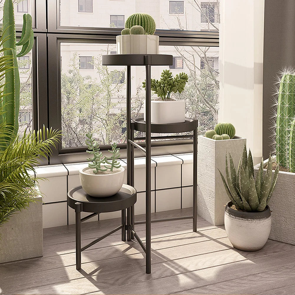 Metal Potted Plant Stand Foldable Multi-Tier Flower Shelf With Detachable Trays Display Rack For Corner Porch Garden Balcony