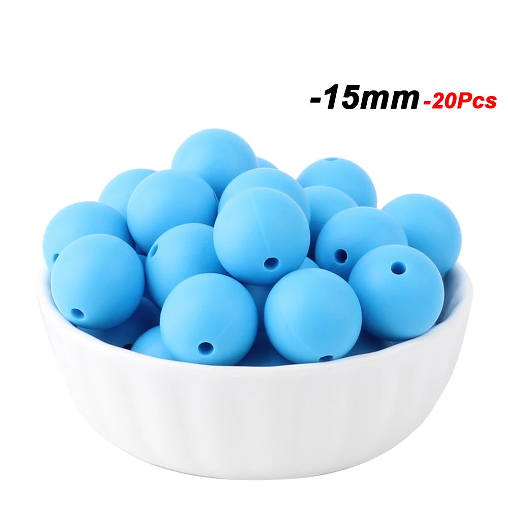 20pcs 15mm Baby Round Silicone Beads Food Grade DIY Teethers Toys Nipple Holder Pacifier Chain BPA Free Silicone Teething Beads