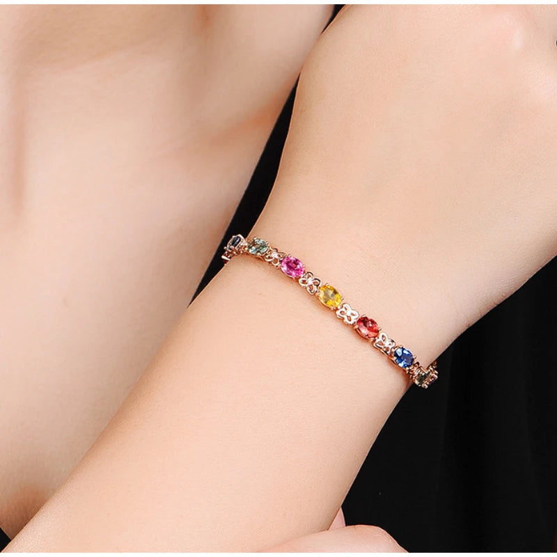 Hemasa  925 Silver Colored Gemstone Rose Gold And Silver Bracelet Woman /Girls