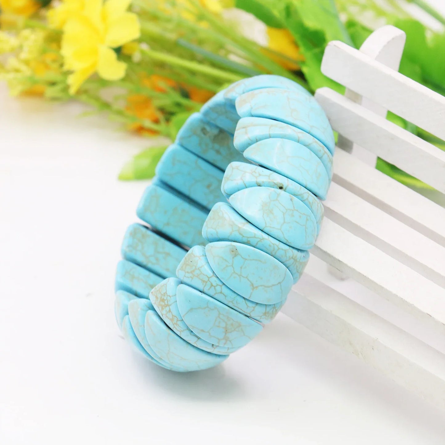 10-24mm Blue Turkey Turquoise Bracelet Howlite Stone Gemstone Women Girls Elastic Hand Ornaments Fashion Jewelry Making Design