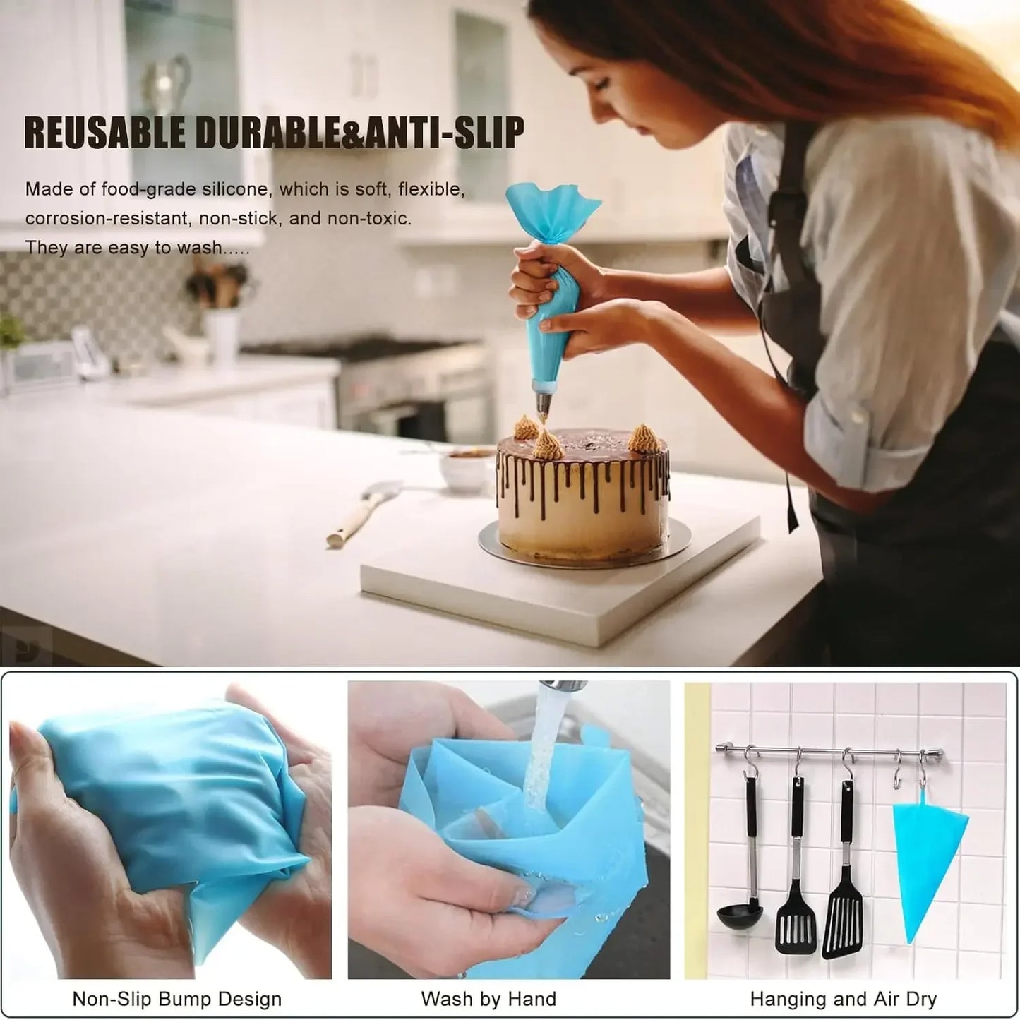 Hemasa Piping Bags Cake Decorating  Reusable Silicone Pastry Bag /Stainless Steel Nozzle Piping Nozzles Pastry Set Baking Tools