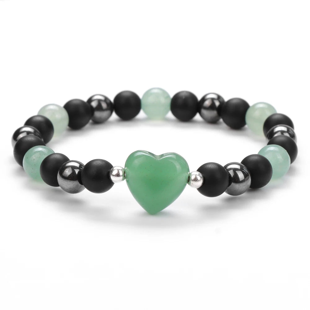 8mm Natural Stone Bracelet Love Heart Shape Tiger Eye Agates Quartz Beads Charm Bracelet for Women Men Fashion Jewelry Gift
