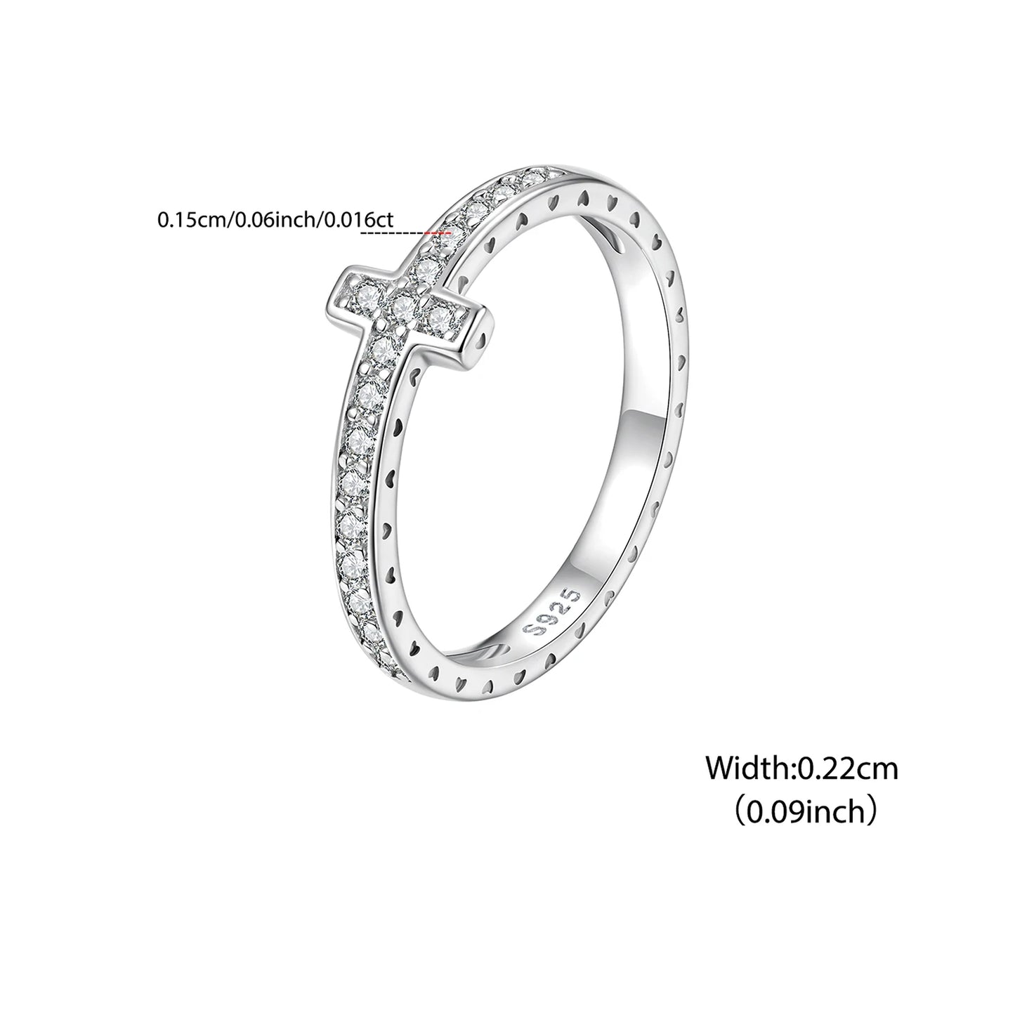 BAMOER Cross Moissanite Ring Stackable Full Eternity Sideways Band Ring D Color VVS1 for Women Engagement Religious Jewelry Gift