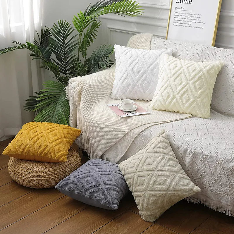 Tejesa  Pieces Flannel Decorative Pillowcase Geometric Diamond Pattern Neutral Style for Living Room And Bedroom Decoration