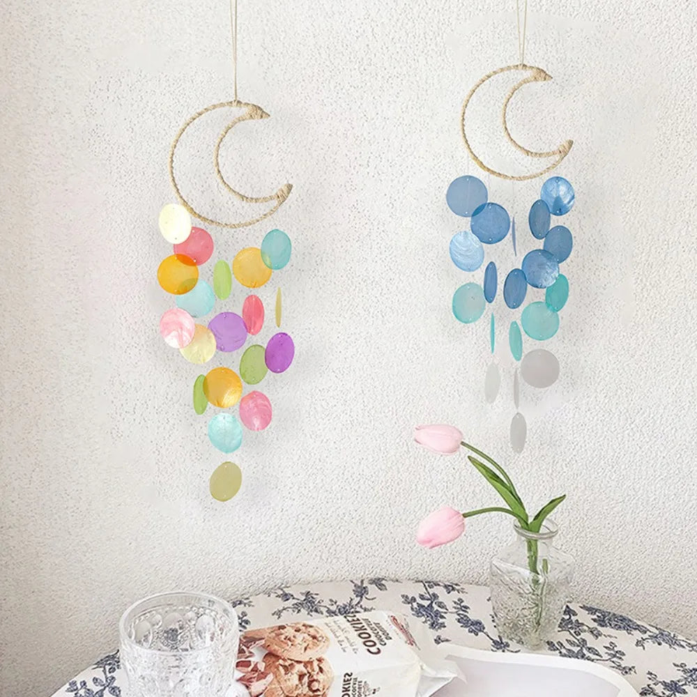 Hemasa Circle Shell Wind Chimes With crisp ringtones Hanging Shell Moon Shell Pendant Natural Shell Home Decoration Dream Catchers