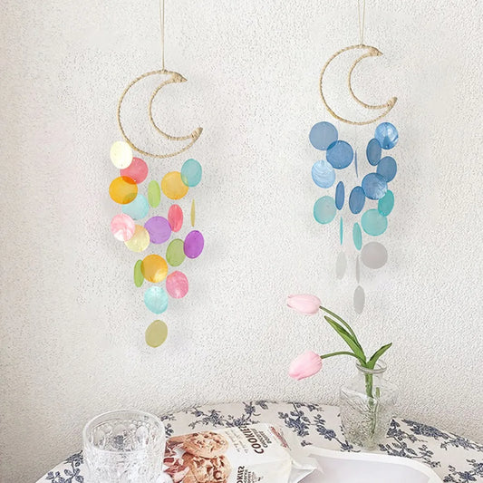 Hemasa Circle Shell Wind Chimes With crisp ringtones Hanging Shell Moon Shell Pendant Natural Shell Home Decoration Dream Catchers