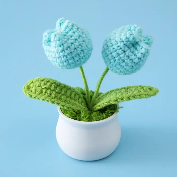 Hemasa Crochet Sunflowers Pot Creative Knitted Flowers Artificial Flower Hand Woven Finished Plant Car Desktop Decor Gift