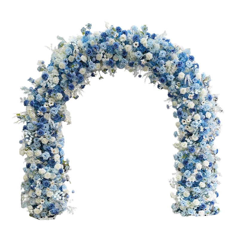 Blue White Rose Hydrangea Flower Row Runner Arrangement Wedding Backdrop Arch Decor Floral With Frame Event Banquet Party Props