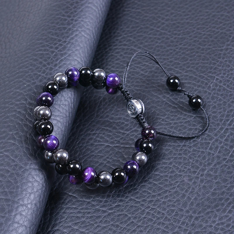 Hemasa Purple Tiger Eye Stone Hematite Obsidian Bracelets Healing Crystal Beads Bracelet Gifts