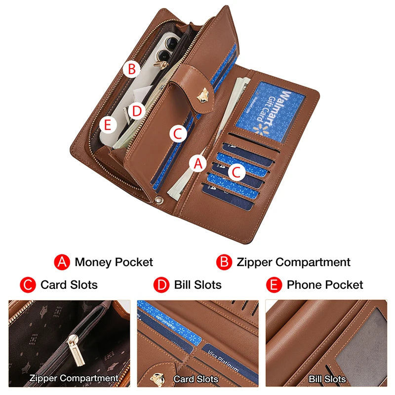 Hemasa Women's Long Wallet Card Holder Money Bag with PVC Leather With Wriststrap Bag Female Coin Purse