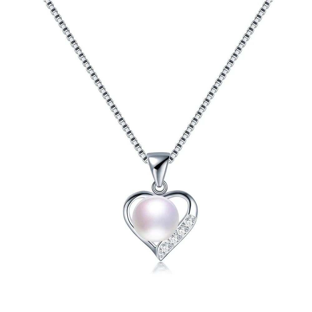 YWYC 9-10mm Natural Freshwater Pearl Love Pendant Necklace for Lover Heart 925 Sterling Silver Chain Necklace 2025 New Arrivals