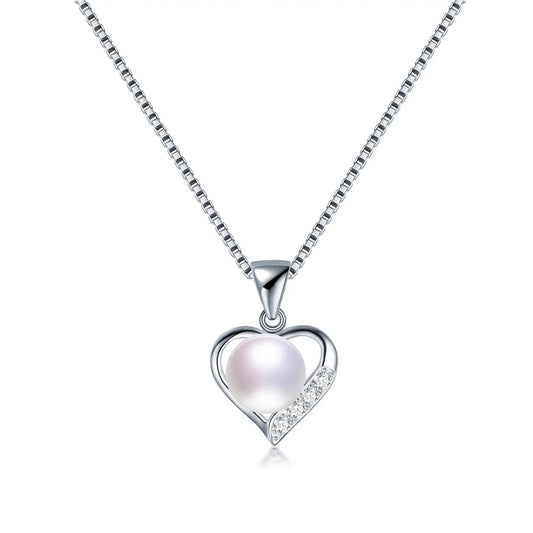 YWYC 9-10mm Natural Freshwater Pearl Love Pendant Necklace for Lover Heart 925 Sterling Silver Chain Necklace 2025 New Arrivals