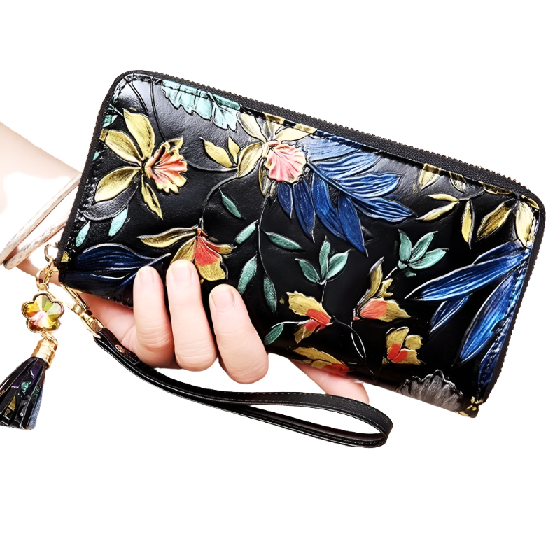 Hemasa Leather Women Wallet Large Capacity Ladies Card Holder Purse Floral Leather Wallets Long Female Coin Purse