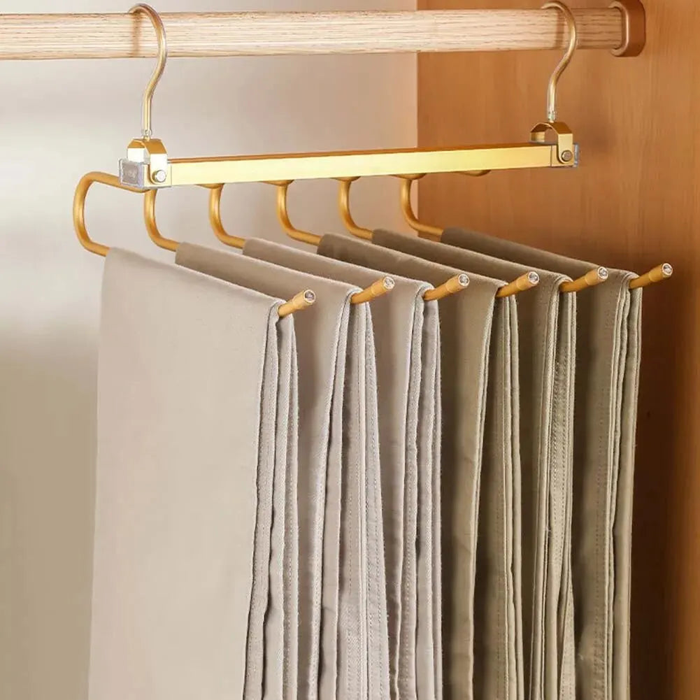 Tejesa 6 Tier Trouser Hangers Space Saving Foldable Holder Multi Organiser Rack Non-Slip Wardrobe Storage with Hooks for Pant Towels